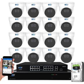 GW Security 32 Channel NVR UltraHD 12MP 4K @30FPS Face/Human/Vehicle Detection PoE Security Camera System with 16 x 12MP (4000x3000P) IP Microphone Outdoor & Indoor AI Dome Cameras, Color Night Vision