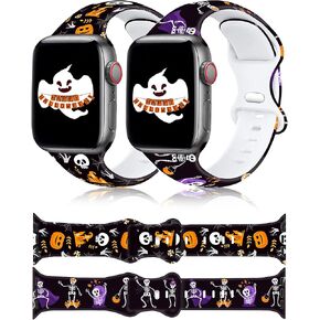 2 Pack Christmas Halloween Watch Bands for Apple Watch Band 38mm 40mm 41mm 42mm 44mm 45mm 49mm Fall Autumn Holiday Band Women Girls Snowman Santa ELK Snowflake Xmas Floral Print Silicone Sport Replacement Strap For iphone iWatch Ultra SE Series 9 8 7 6 5 