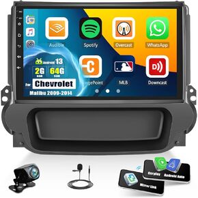 2+64G Android 13 Car Stereo for Chevrolet Malibu 2009-2014 with Wireless Apple Carplay Android Auto,9 Inch Touch Screen Car Radio with GPS WiFi GPS Navigation Bluetooth FM/RDS Radio SWC +Backup Camera
