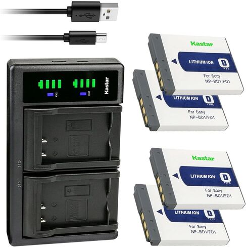 Kastar 4-Pack Battery and LTD2 USB Charger Compatible with Sony NP-BD1 NP-FD1 Battery, BC-CSD BC-CS3 Charger, Sony Cyber-shot DSC-G3, Cyber-shot DSC-T2, Cyber-shot DSC-T70, Cyber-shot DSC-T75 Cameras in Saudi Arabia