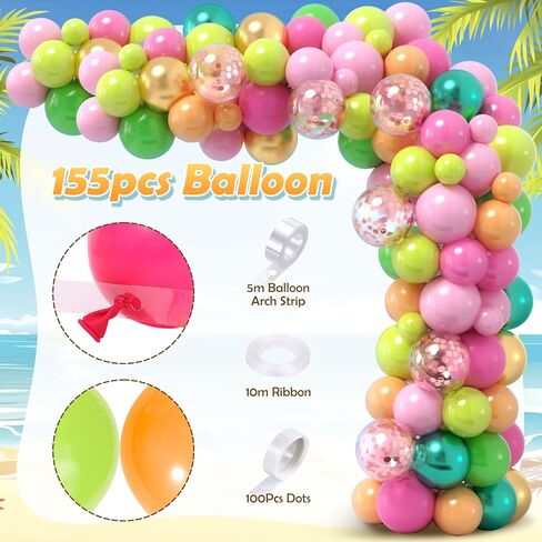 178 قطعة من بالونات لواو الاستوائية مجموعة إكليل قوس زينة حفلات هاواي مع بالونات ألوها الأناناس من رقائق جوز الهند وأوراق النخيل، لوازم تزيين حفلات أعياد الميلاد للأطفال في الصيف على الشاطئ in Kuwait