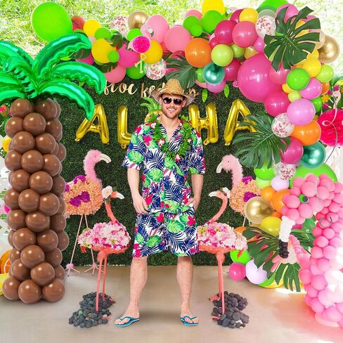 178 قطعة من بالونات لواو الاستوائية مجموعة إكليل قوس زينة حفلات هاواي مع بالونات ألوها الأناناس من رقائق جوز الهند وأوراق النخيل، لوازم تزيين حفلات أعياد الميلاد للأطفال في الصيف على الشاطئ in Kuwait