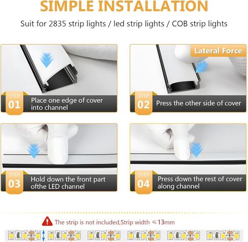 10 عبوات 3.3 قدم / 1 متر قناة ألومنيوم LED - ناشر LED على شكل حرف V مع غطاء، أغطية نهاية، مشابك تثبيت - ملف ألومنيوم لأضواء شريط LED للاستخدام الداخلي/الخارجي in Kuwait
