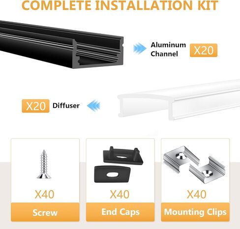 10 عبوات 3.3 قدم / 1 متر قناة ألومنيوم LED - ناشر LED على شكل حرف V مع غطاء، أغطية نهاية، مشابك تثبيت - ملف ألومنيوم لأضواء شريط LED للاستخدام الداخلي/الخارجي in Kuwait