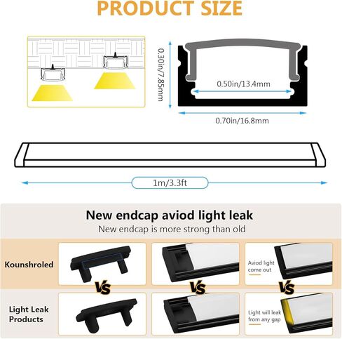 10 عبوات 3.3 قدم / 1 متر قناة ألومنيوم LED - ناشر LED على شكل حرف V مع غطاء، أغطية نهاية، مشابك تثبيت - ملف ألومنيوم لأضواء شريط LED للاستخدام الداخلي/الخارجي in Kuwait