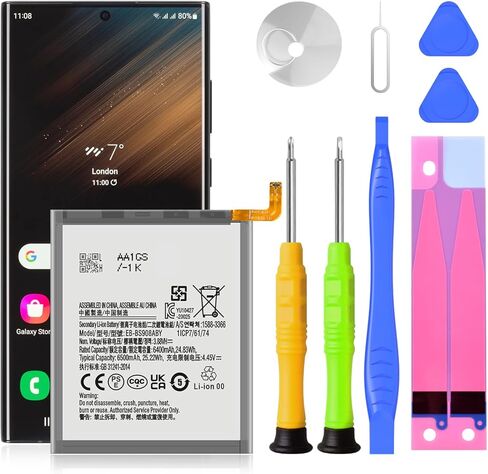 Galaxy S22 Ultra Battery, (2024 New upgraded) High Capacity 6500mAh EB-BS908ABY Li-Polymer Battery for Samsung Galaxy S22 Ultra 5G SM-S908U S908W S908N S908B with Repair Tool Kits in Kuwait