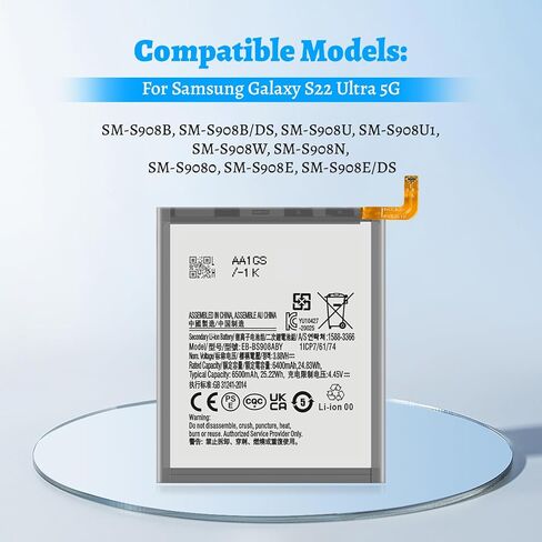Galaxy S22 Ultra Battery, (2024 New upgraded) High Capacity 6500mAh EB-BS908ABY Li-Polymer Battery for Samsung Galaxy S22 Ultra 5G SM-S908U S908W S908N S908B with Repair Tool Kits in Kuwait