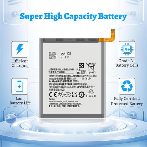 Galaxy S22 Ultra Battery, (2024 New upgraded) High Capacity 6500mAh EB-BS908ABY Li-Polymer Battery for Samsung Galaxy S22 Ultra 5G SM-S908U S908W S908N S908B with Repair Tool Kits in Kuwait