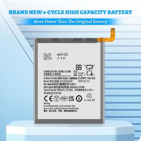 Galaxy S22 Ultra Battery, (2024 New upgraded) High Capacity 6500mAh EB-BS908ABY Li-Polymer Battery for Samsung Galaxy S22 Ultra 5G SM-S908U S908W S908N S908B with Repair Tool Kits in Kuwait