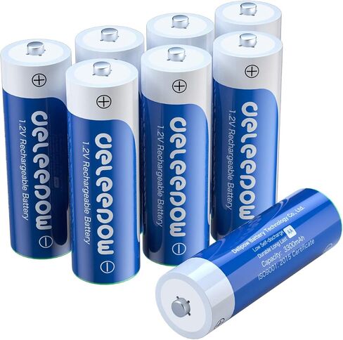 Deleepow AA Rechargeable Batteries Nimh 3300mAh 1.2V Batteries AA Size Rechargeable High Capacity 1200 Cycles 8-Pack(Only Battery) in Saudi Arabia
