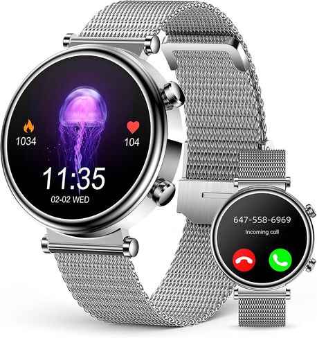 BooaBei Smart Watches for Women (Answer/Make Calls), 1.27" AMOLED Screen Fitness Tracker, Heart Rate/Sleep Monitor, IP68 Waterproof Petite Watch for Women, Round Smartwatch for Android iPhone in Saudi Arabia