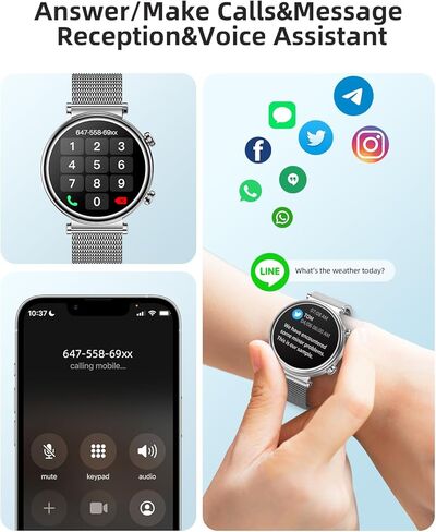 BooaBei Smart Watches for Women (Answer/Make Calls), 1.27" AMOLED Screen Fitness Tracker, Heart Rate/Sleep Monitor, IP68 Waterproof Petite Watch for Women, Round Smartwatch for Android iPhone in Saudi Arabia