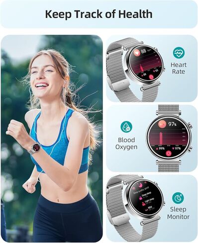 BooaBei Smart Watches for Women (Answer/Make Calls), 1.27" AMOLED Screen Fitness Tracker, Heart Rate/Sleep Monitor, IP68 Waterproof Petite Watch for Women, Round Smartwatch for Android iPhone in Saudi Arabia