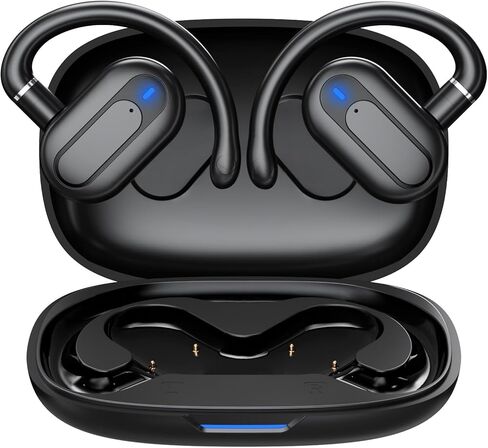 سماعات أذن مفتوحة، مقاومة للتعرق، وقت تشغيل 24 ساعة، تصميم دوار ثنائي المحور، بلوتوث محمول 5.4، شحن سريع، مكالمات واضحة، رائعة للمكتب، الجري، التمرين، ركوب الدراجات (أسود) in Kuwait