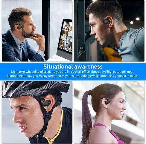 سماعات أذن مفتوحة، مقاومة للتعرق، وقت تشغيل 24 ساعة، تصميم دوار ثنائي المحور، بلوتوث محمول 5.4، شحن سريع، مكالمات واضحة، رائعة للمكتب، الجري، التمرين، ركوب الدراجات (أسود) in Kuwait