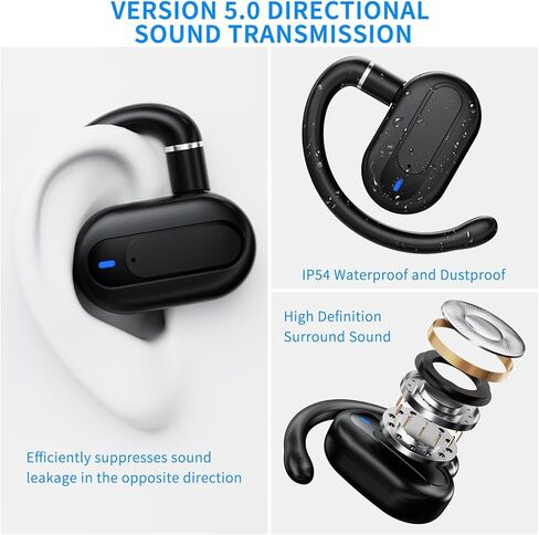 سماعات أذن مفتوحة، مقاومة للتعرق، وقت تشغيل 24 ساعة، تصميم دوار ثنائي المحور، بلوتوث محمول 5.4، شحن سريع، مكالمات واضحة، رائعة للمكتب، الجري، التمرين، ركوب الدراجات (أسود) in Kuwait