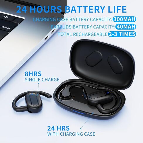 سماعات أذن مفتوحة، مقاومة للتعرق، وقت تشغيل 24 ساعة، تصميم دوار ثنائي المحور، بلوتوث محمول 5.4، شحن سريع، مكالمات واضحة، رائعة للمكتب، الجري، التمرين، ركوب الدراجات (أسود) in Kuwait