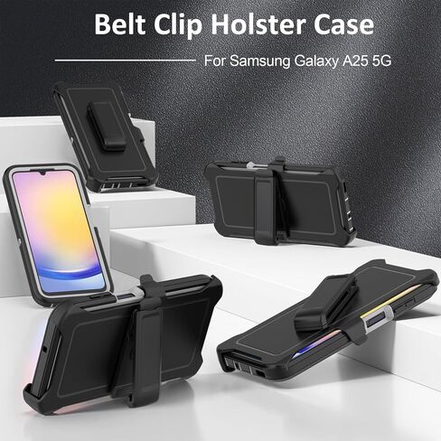 Compatible with Samsung Galaxy A25 Case, with Belt Clip Holster Heavy Duty Rugged Shockproof Full Body Protection Kickstand Cover for Samsung Galaxy A25 Phone (Black) in Kuwait