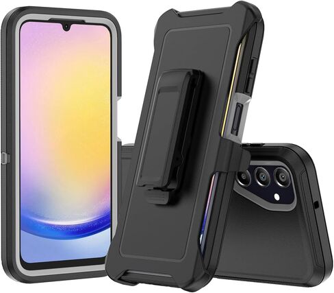 Compatible with Samsung Galaxy A25 Case, with Belt Clip Holster Heavy Duty Rugged Shockproof Full Body Protection Kickstand Cover for Samsung Galaxy A25 Phone (Black) in Kuwait