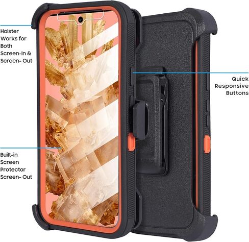 Designed for Google Pixel 9 2024 Case with Belt Clip Holster, Built-in Screen, Anti-Drop, Shockproof, with Kickstand, Heavy Duty Protection (Black) in Kuwait