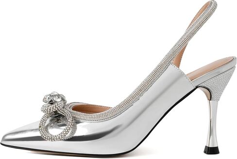 AUMOTED Women Rhinestone Bow Heels Stiletto High Heels Closed Pointed Toe Sexy Slingback Ankle Strap Pumps Wedding Bridal Dress Heeled Shoes 3.4 Inch in Kuwait
