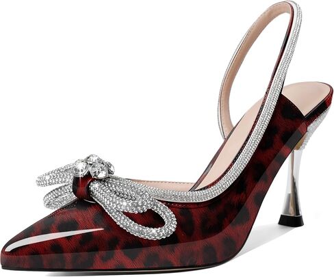 AUMOTED Women Rhinestone Bow Heels Stiletto High Heels Closed Pointed Toe Sexy Slingback Ankle Strap Pumps Wedding Bridal Dress Heeled Shoes 3.4 Inch in Kuwait