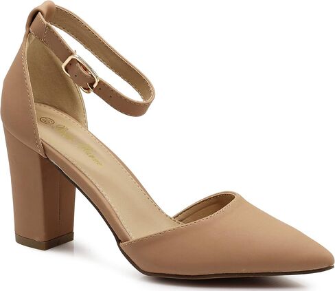 Enzo Romeo Ivka Women's Pointy Toe High Mid Chunky Block Heel Sexy Ankle Strap Sandals Ballerina Dress Pump Ballet Wedding Patent Harlow Pump Shoes in Saudi Arabia