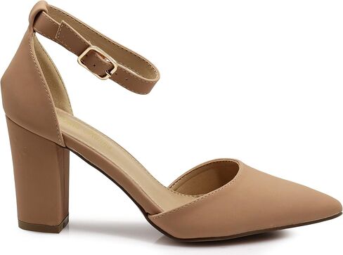 Enzo Romeo Ivka Women's Pointy Toe High Mid Chunky Block Heel Sexy Ankle Strap Sandals Ballerina Dress Pump Ballet Wedding Patent Harlow Pump Shoes in Saudi Arabia