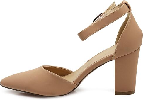Enzo Romeo Ivka Women's Pointy Toe High Mid Chunky Block Heel Sexy Ankle Strap Sandals Ballerina Dress Pump Ballet Wedding Patent Harlow Pump Shoes in Saudi Arabia