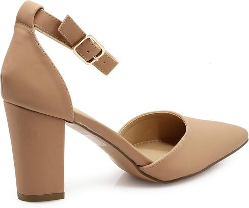 Enzo Romeo Ivka Women's Pointy Toe High Mid Chunky Block Heel Sexy Ankle Strap Sandals Ballerina Dress Pump Ballet Wedding Patent Harlow Pump Shoes in Saudi Arabia
