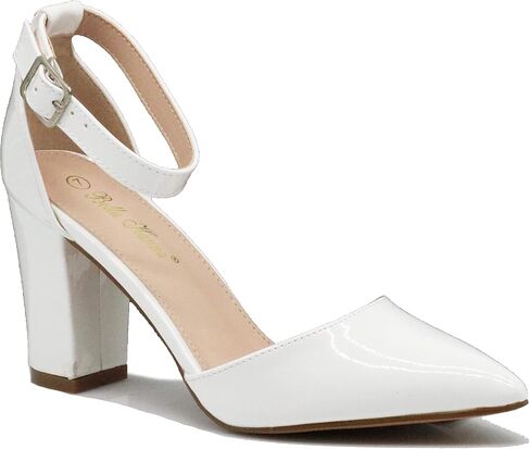 Enzo Romeo Ivka Women's Pointy Toe High Mid Chunky Block Heel Sexy Ankle Strap Sandals Ballerina Dress Pump Ballet Wedding Patent Harlow Pump Shoes in Saudi Arabia
