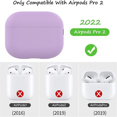 غطاء حماية من السيليكون الناعم متوافق مع Airpods Pro 2، حافظة واقية بسمك 1.5 مم، LED مرئية أمامية (أرجواني) in Kuwait