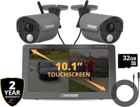 Defender Phoenix HD Wireless Security Camera System with 10.1" Touchscreen Monitor, 2 HD Outdoor Security Cameras, No WiFi Required, Includes 32GB SD Card, Extra 15ft Extension Cable & 2 Year Warranty in Saudi Arabia