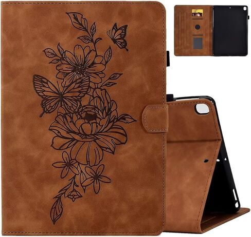 MonsDirect Case for iPad 9th Generation 10.2 inch iPad 8th 7th Generation 2021-2019, Suede Multi-Angle Stand Cover with Auto Wake/Sleep & Pen Holder & Card Slots for iPad 10.2/Pro 10.5 inch, Brown in Kuwait