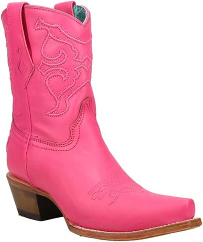 Corral Boots حريمي مطرز بمقدمة قصيرة كاجوال بكعب متوسط ​​للكاحل 2-3 بوصة - وردي in Saudi Arabia