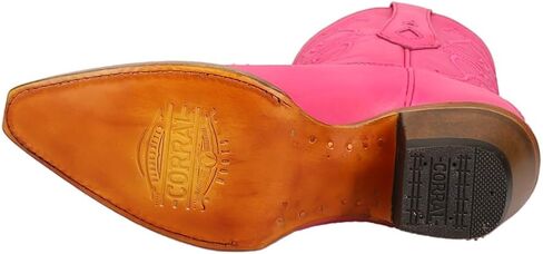 Corral Boots حريمي مطرز بمقدمة قصيرة كاجوال بكعب متوسط ​​للكاحل 2-3 بوصة - وردي in Saudi Arabia
