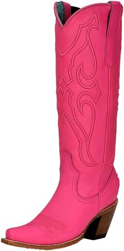 Corral Boots حريمي مطرز بمقدمة قصيرة كاجوال بكعب متوسط ​​للكاحل 2-3 بوصة - وردي in Saudi Arabia
