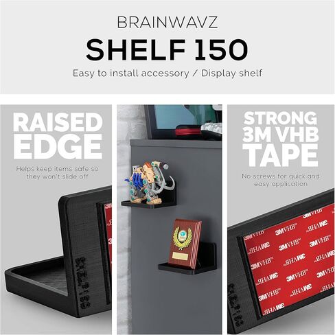 BRAINWAVZ [EOL] حامل رف عائم عالمي لكاميرات الأمان وشاشات الأطفال ومكبرات الصوت والألعاب والنباتات والمزيد، حامل بدون براغي، لاصق قوي سهل التركيب، 4.6 بوصة × 3.3 (SHELF150) (أسود) [EOL] in Saudi Arabia