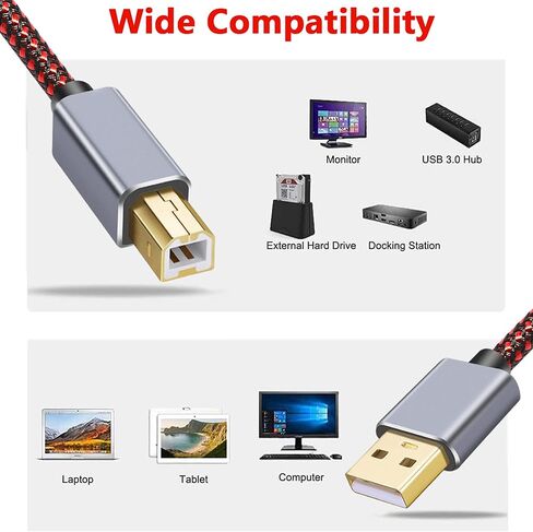 Tiierzon Printer Cable 5Ft, USB Printer Cable 2.0 Type A Male to B Male Cable Scanner Cord High Speed Compatible with HP, Canon, Dell, Lexmark, Xerox, Samsung etc (5Ft) in Saudi Arabia
