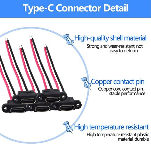5 قطعة موصل من النوع C 2 دبوس SMD SMT أنثى مقبس USB C منفذ شحن ثقب المسمار واجهة شحن موصل USB تمديد كابل الطاقة USB-C التوصيل إلى 2 دبوس DIY in Kuwait