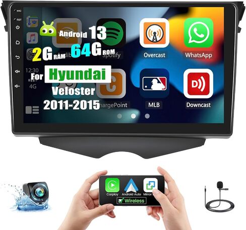 [2+64G] Android 13 Car Stereo for Hyundai Veloster 2011-2015 with Apple Carplay&Android Auto,9 Inch Touch Screen Car Radio with Mirror Link GPS WiFi Bluetooth FM/RDS SWC Dual USB/AUX-in+Backup Camera in Saudi Arabia