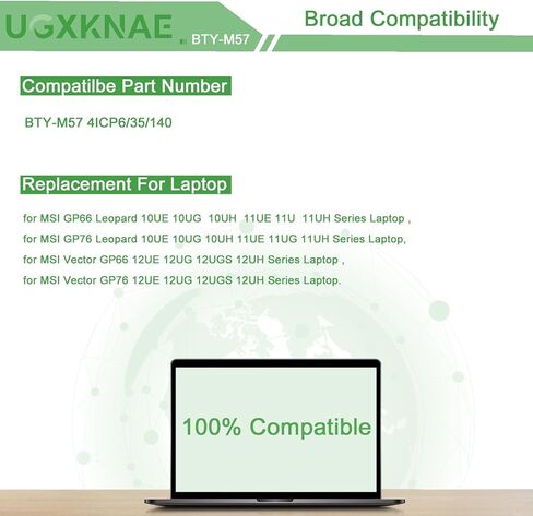 BTY-M57 Laptop Battery for MSI GP66 GP76 Leopard 10UE 10UG 10UH 11UE 11UG 1MSI Vector GP66 GP76 12UE 12UG 12UGS 12UH Serie Notebook 4ICP6/35/140 15.2V 65Wh 4280mAh in Kuwait