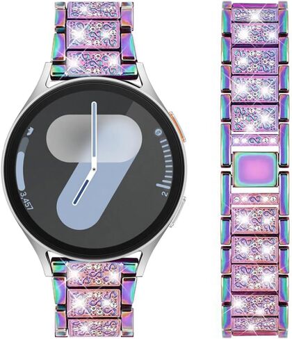 Bands Compatible with Samsung Galaxy Watch 7 / FE / 6/6 Classic / 5/5 Pro / 4/4 Classic / 3 41mm / Active 2, 20mm Bling Rhinestone Diamond Metal Replacement Strap for Women Men (Rainbow) in Kuwait