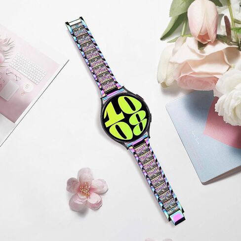 Bands Compatible with Samsung Galaxy Watch 7 / FE / 6/6 Classic / 5/5 Pro / 4/4 Classic / 3 41mm / Active 2, 20mm Bling Rhinestone Diamond Metal Replacement Strap for Women Men (Rainbow) in Kuwait