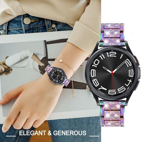 Bands Compatible with Samsung Galaxy Watch 7 / FE / 6/6 Classic / 5/5 Pro / 4/4 Classic / 3 41mm / Active 2, 20mm Bling Rhinestone Diamond Metal Replacement Strap for Women Men (Rainbow) in Kuwait