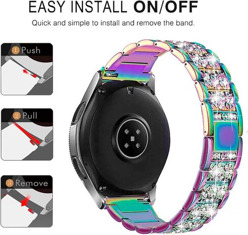 Bands Compatible with Samsung Galaxy Watch 7 / FE / 6/6 Classic / 5/5 Pro / 4/4 Classic / 3 41mm / Active 2, 20mm Bling Rhinestone Diamond Metal Replacement Strap for Women Men (Rainbow) in Kuwait