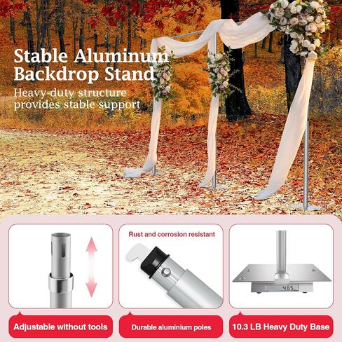 EMART Backdrop Stand Heavy Duty 10x10Ft Double Crossbar Pipe and Drape Backdrop Stand Kit, Adjustable Metal Frame for Backdrop, Background Stand Backdrop for Wedding Birthday Party Decorations in Kuwait