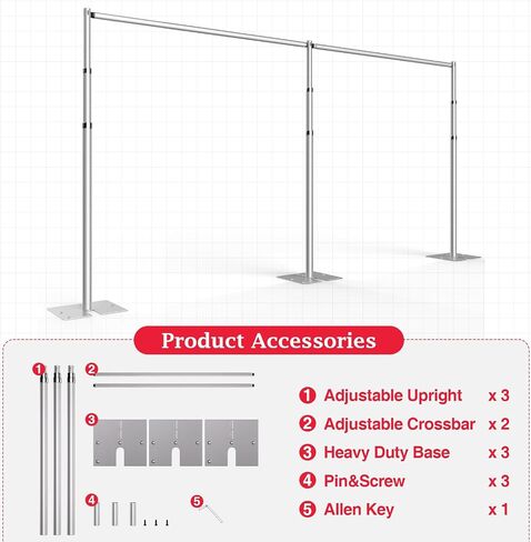 EMART Backdrop Stand Heavy Duty 10x10Ft Double Crossbar Pipe and Drape Backdrop Stand Kit, Adjustable Metal Frame for Backdrop, Background Stand Backdrop for Wedding Birthday Party Decorations in Kuwait