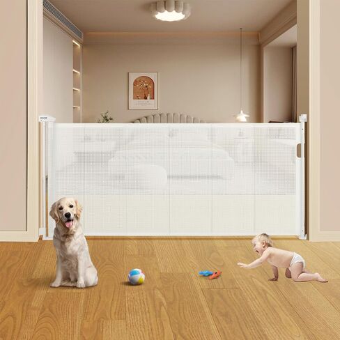 VEVOR Retractable Baby Gates for Stairs, Extends up to 76.8" Wide, Mesh Dog Gate for The House, 34" Tall Extra Wide Child Safety Gates for Doorways, Hallways, Pet Cat Gate Indoor & Outdoor, White in Saudi Arabia