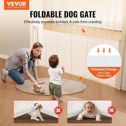 VEVOR Retractable Baby Gates for Stairs, Extends up to 76.8" Wide, Mesh Dog Gate for The House, 34" Tall Extra Wide Child Safety Gates for Doorways, Hallways, Pet Cat Gate Indoor & Outdoor, White in Saudi Arabia